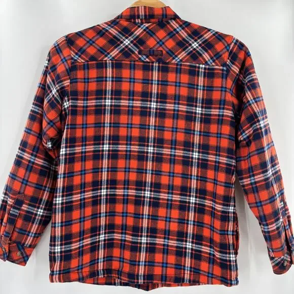 Legendary Mens XLT Orange Blue Plaid Fleece Lined Long Sleeve Shacket w/ Pockets - Picture 6 of 6